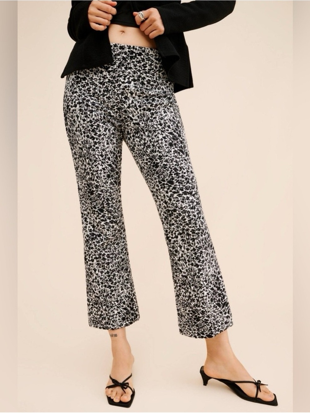 Maeve Anthropologie Women's Black & White Printed Wide-Leg Pants The Margot
